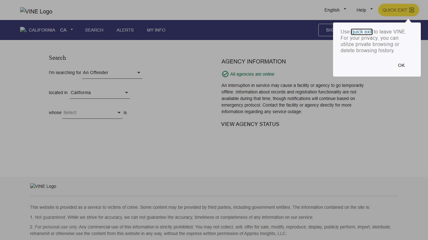 VINELink - California - Search