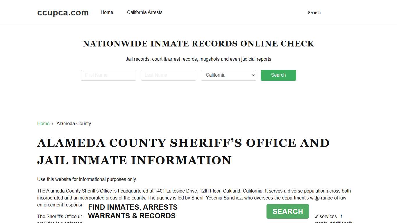 Alameda County Sheriff, CA, Jail Inmate Search, Recent Arrests